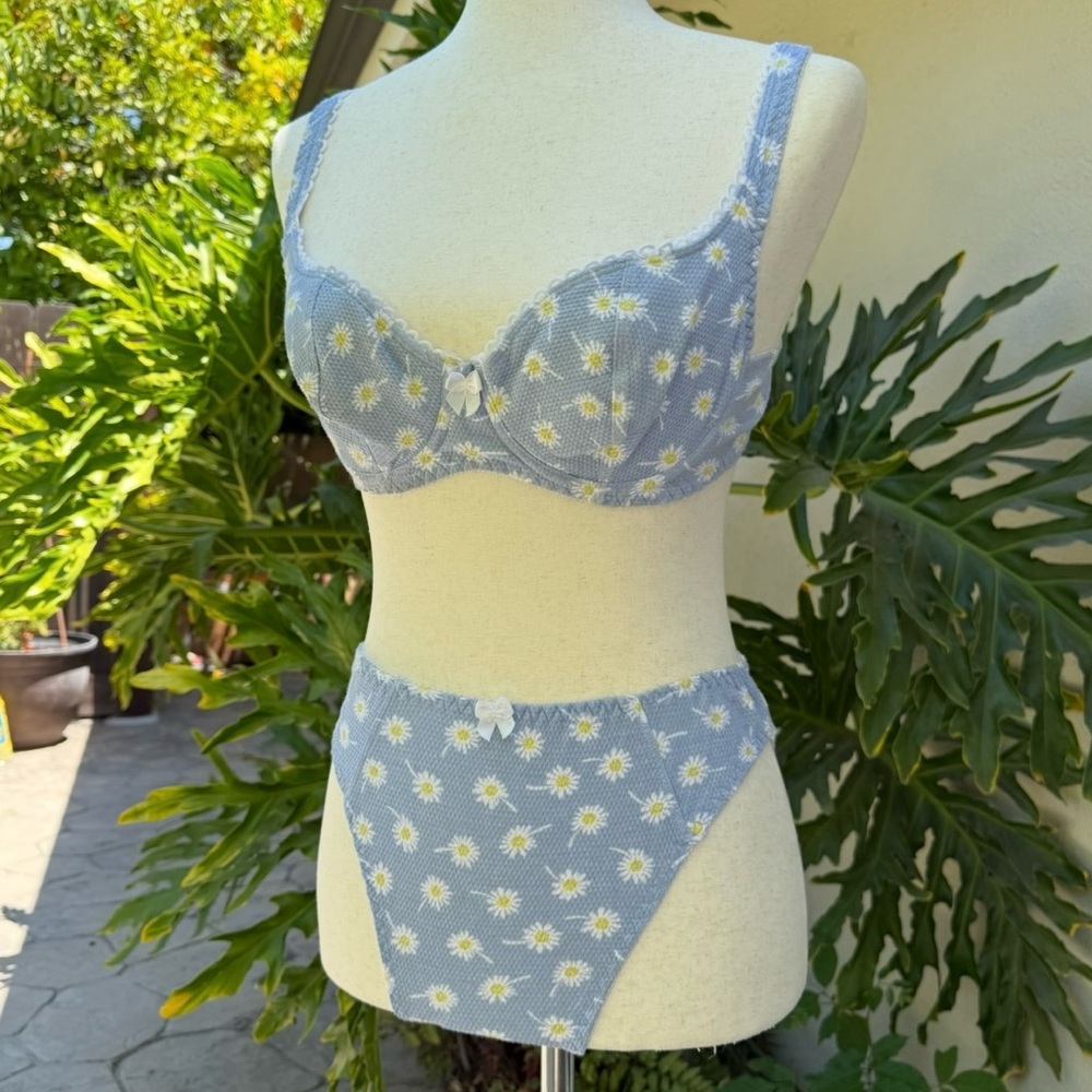 Vintage Blue Daisy Women's Bra Set